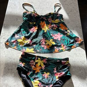Old Navy Black and Yellow Floral Swimwear
